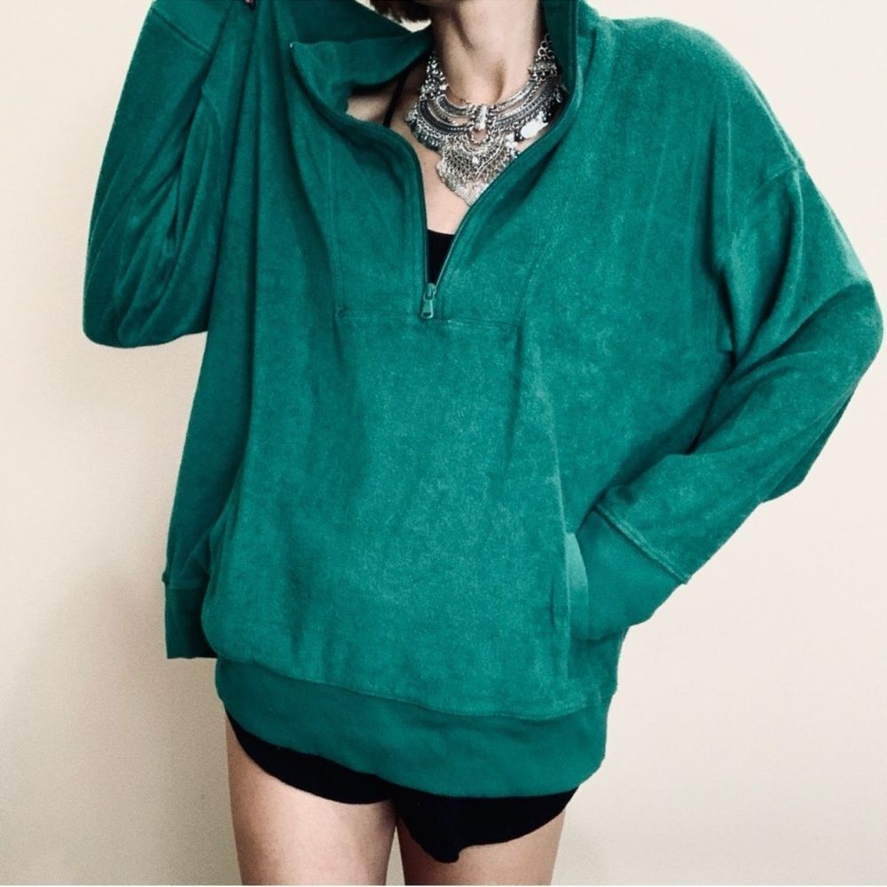 OFFLINE S Hunter Winter Greene Terrycloth Cotton Quarter Zip Pullover w/Pockets - Picture 3 of 16